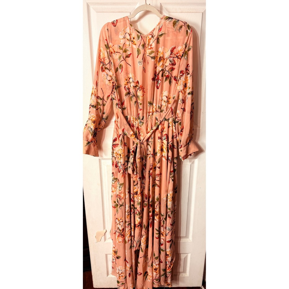 XTAREN Plus Peach Floral Wrap Maxi Dress Long Sleeve 2X - Picture 7 of 10